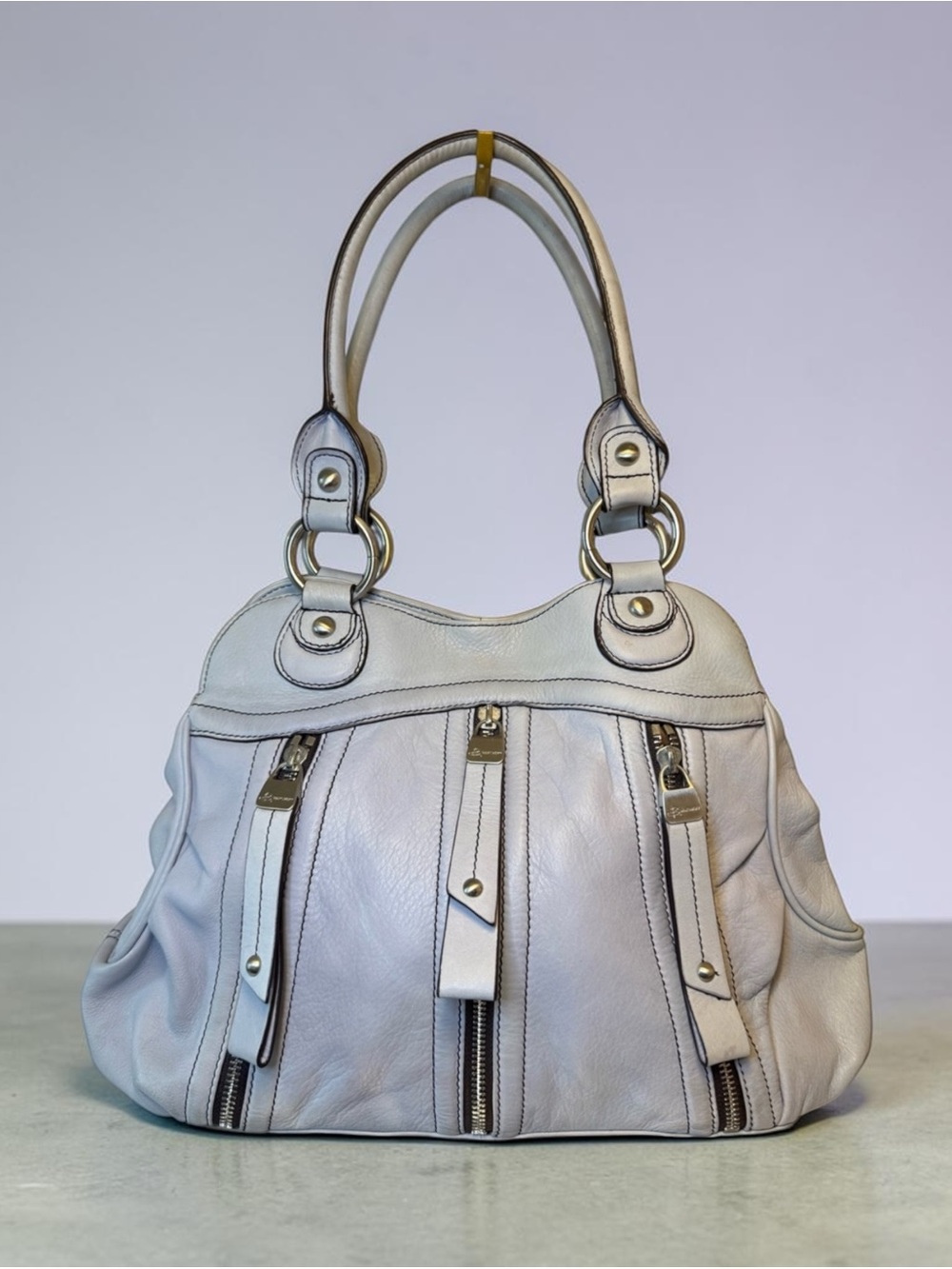 b. makowsky Light Gray Leather Shoulder Bag